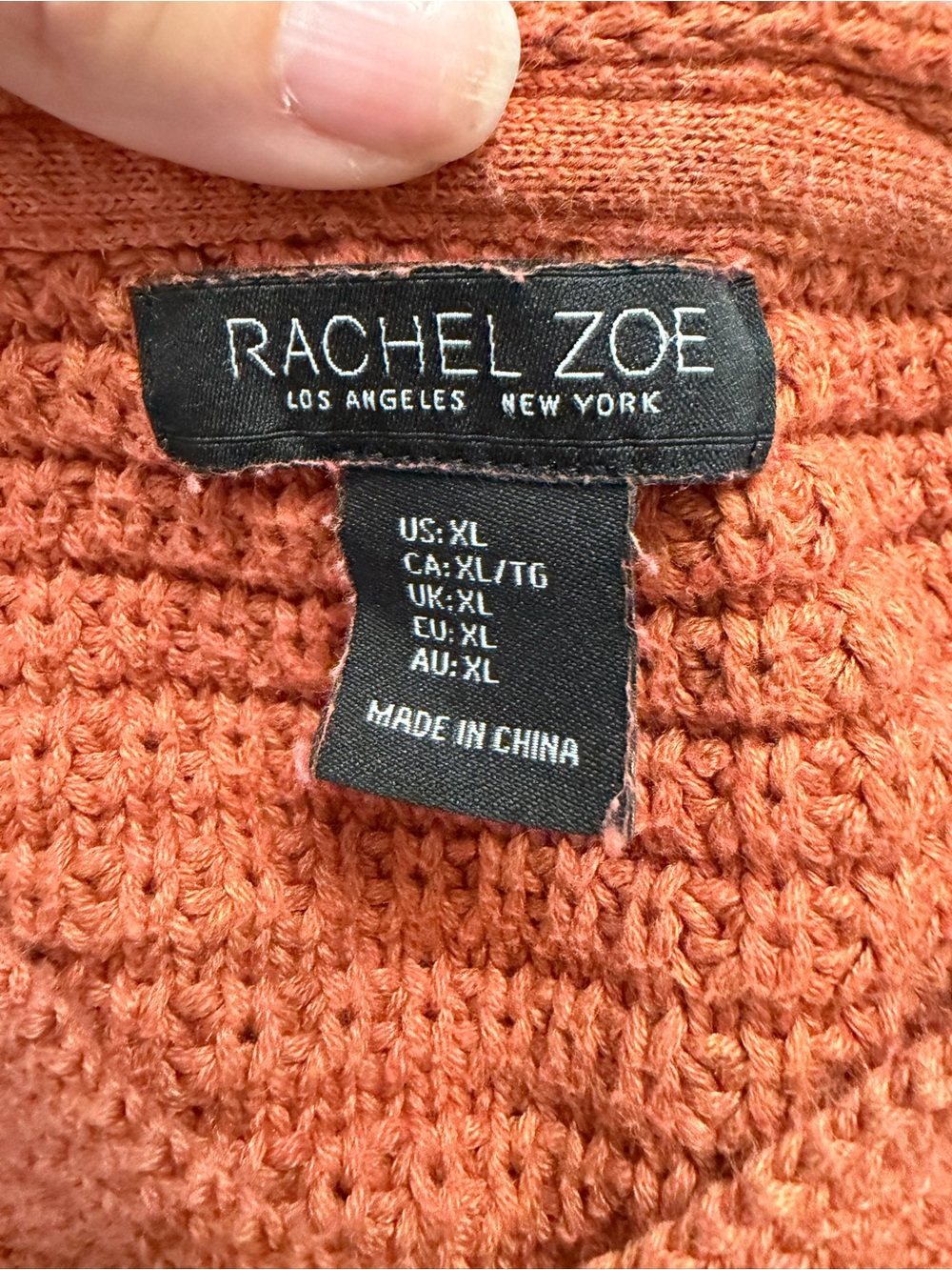 Rachel Zoe XL Coral Orange Open Knit V-Neck Oversized Pullover Sweater - Picture 5 of 5